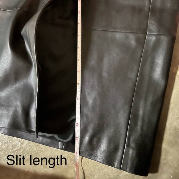 NWT All Saints Black Leather Midi Skirt w/ angular slit, pockets & front zipper - Picture 11 of 13